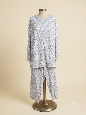 Celestial Dreams Plus Size Pajama Set - Light Blue And Lilac Floral on White